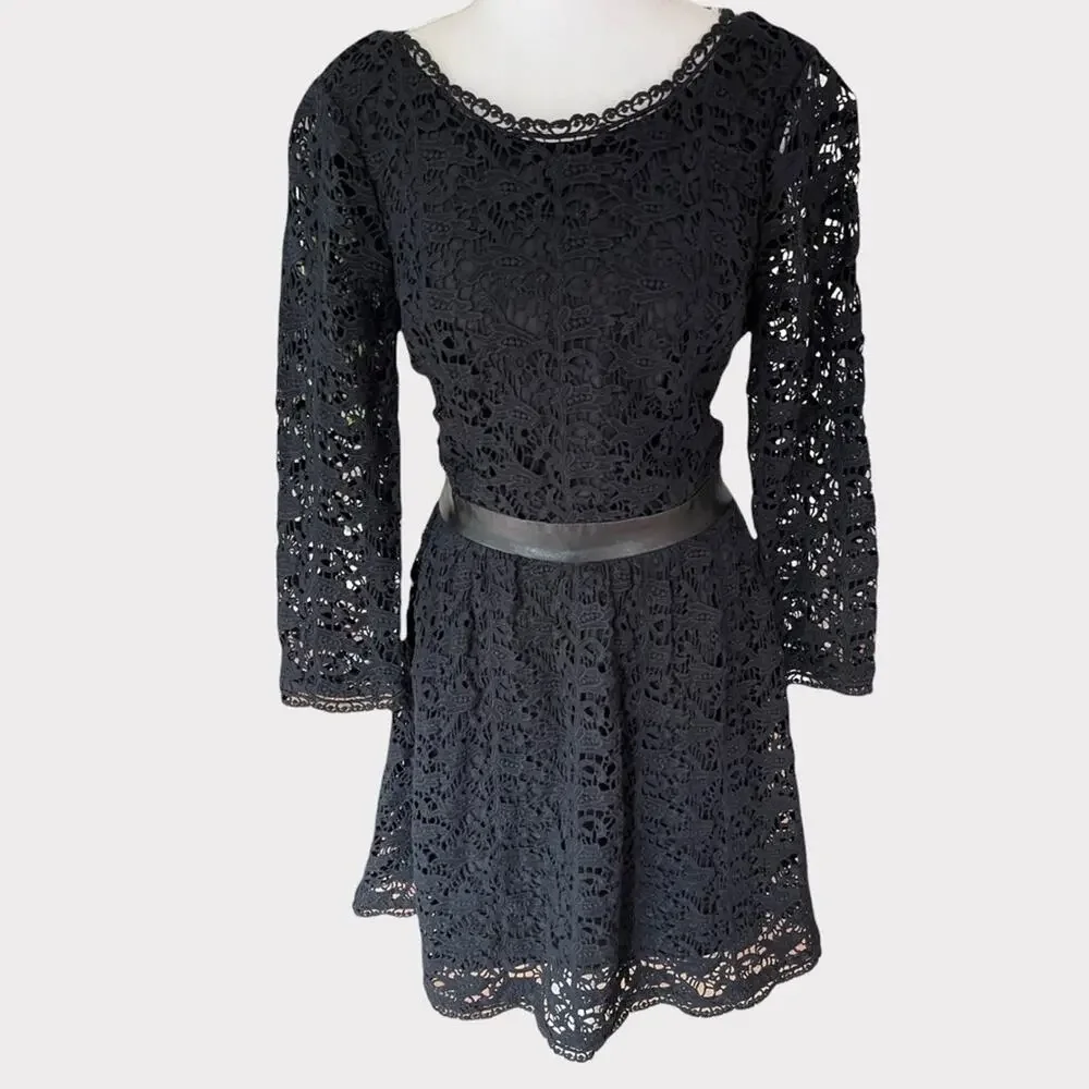 Joie Black Cotton Lace Fit & Flare Dress S - Picture 2 of 10